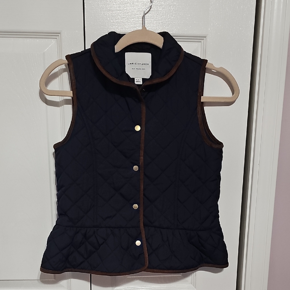 Janie and Jack Navy Quilted Vest with Brown Trim